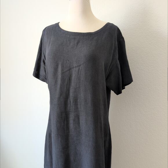 VTG Kiko Comfortable Womens Dress Medium 100% Linen Black Lagenlook Minimalist - Picture 5 of 13